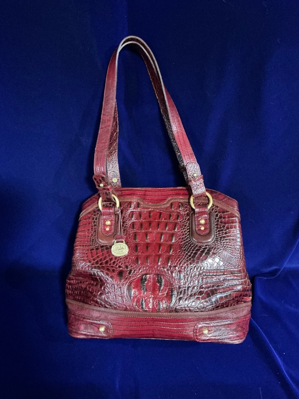 Brahmin croc embossed burgundy shoulder bag
